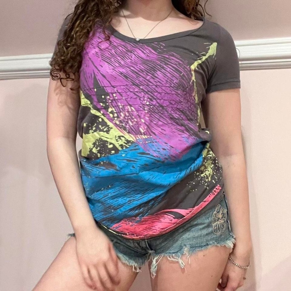 🧁y2k gray multicolored paint splatter print top small